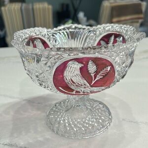 Hofbauer Red Byrd Chrystal footed Compote.